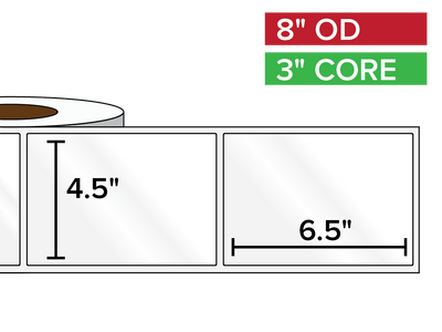 Rectangular Labels, High Gloss BOPP (poly) | 4.5 x 6.5 inches | 3 in. core, 8 in. outside diameter-Afinia Label Store