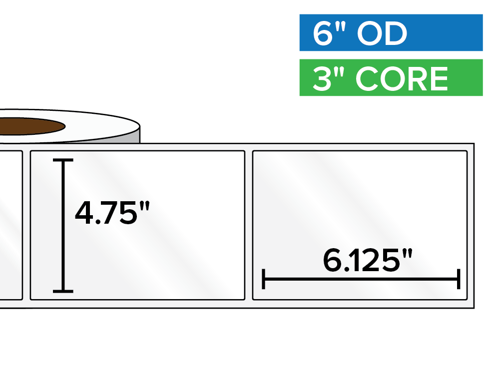 Rectangular Labels, High Gloss BOPP (poly) | 4.75 x 6.125 inches | 3 in. core, 6 in. outside diameter-Afinia Label Store