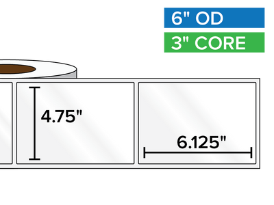 Rectangular Labels, High Gloss BOPP (poly) | 4.75 x 6.125 inches | 3 in. core, 6 in. outside diameter-Afinia Label Store