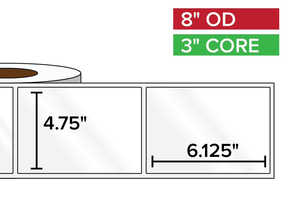 Rectangular Labels, High Gloss BOPP (poly) | 4.75 x 6.125 inches | 3 in. core, 8 in. outside diameter-Afinia Label Store