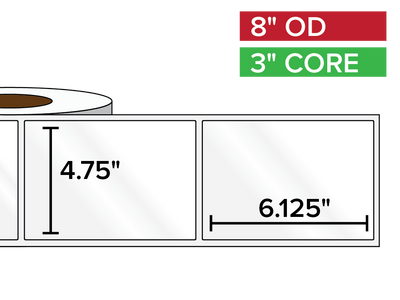 Rectangular Labels, High Gloss BOPP (poly) | 4.75 x 6.125 inches | 3 in. core, 8 in. outside diameter-Afinia Label Store