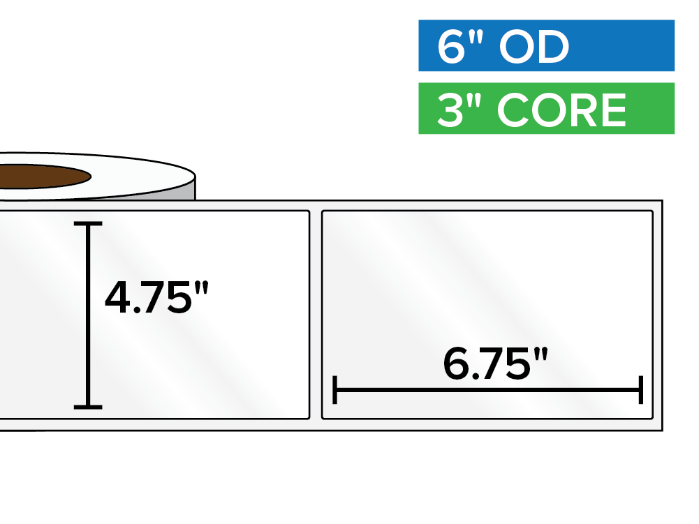 Rectangular Labels, High Gloss BOPP (poly) | 4.75 x 6.75 inches | 3 in. core, 6 in. outside diameter-Afinia Label Store