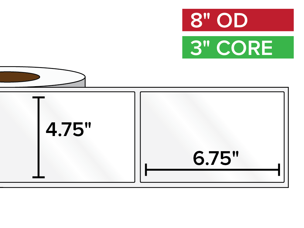 Rectangular Labels, High Gloss BOPP (poly) | 4.75 x 6.75 inches | 3 in. core, 8 in. outside diameter-Afinia Label Store