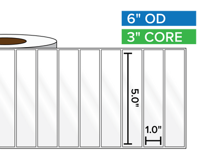 Rectangular Labels, High Gloss BOPP (poly) | 5 x 1 inches | 3 in. core, 6 in. outside diameter-Afinia Label Store