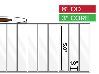 Rectangular Labels, High Gloss BOPP (poly) | 5 x 1 inches | 3 in. core, 8 in. outside diameter-Afinia Label Store