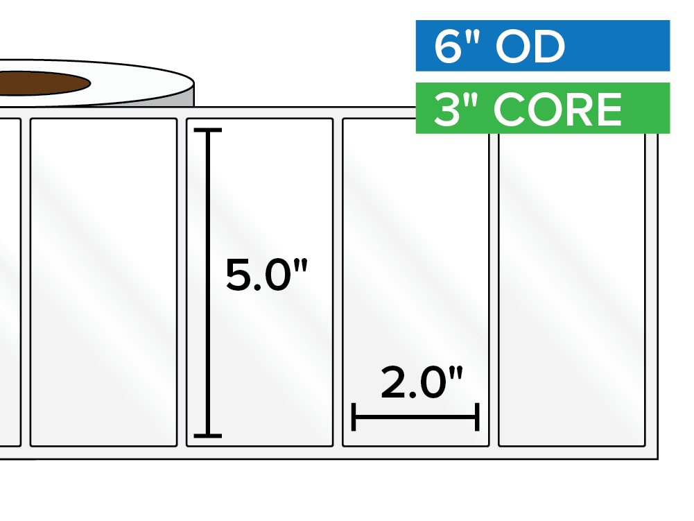 Rectangular Labels, High Gloss BOPP (poly) | 5 x 2 inches | 3 in. core, 6 in. outside diameter-Afinia Label Store