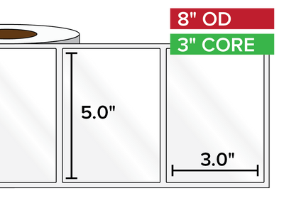 Rectangular Labels, High Gloss BOPP (poly) | 5 x 3 inches | 3 in. core, 8 in. outside diameter-Afinia Label Store