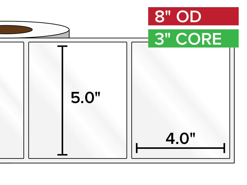 Rectangular Labels, High Gloss BOPP (poly) | 5 x 4 inches | 3 in. core, 8 in. outside diameter-Afinia Label Store