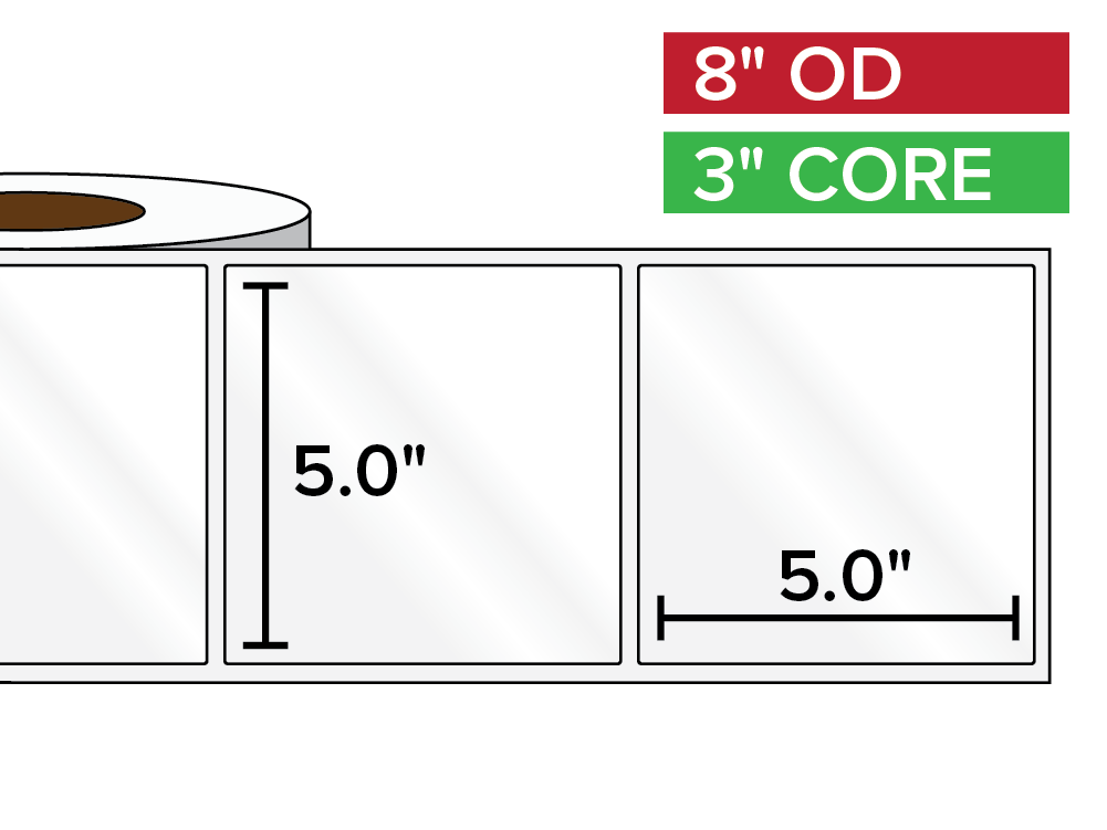 Rectangular Labels, High Gloss BOPP (poly) | 5 x 5 inches | 3 in. core, 8 in. outside diameter-Afinia Label Store