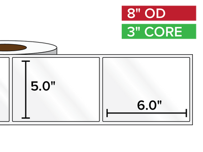 Rectangular Labels, High Gloss BOPP (poly) | 5 x 6 inches | 3 in. core, 8 in. outside diameter-Afinia Label Store