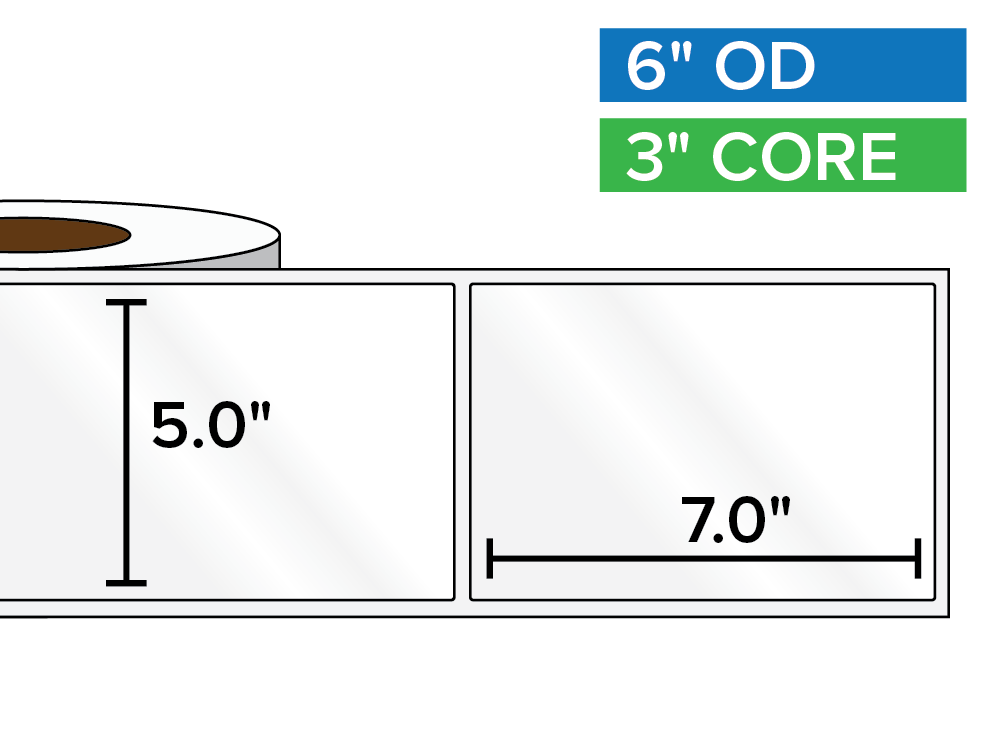 Rectangular Labels, High Gloss BOPP (poly) | 5 x 7 inches | 3 in. core, 6 in. outside diameter-Afinia Label Store