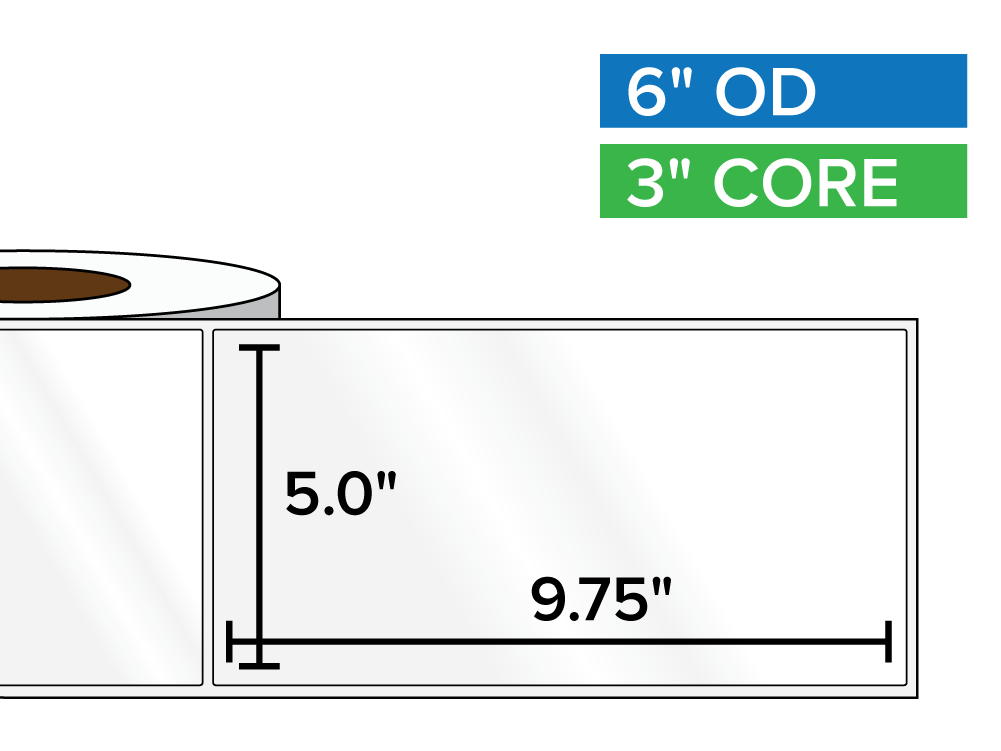 Rectangular Labels, High Gloss BOPP (poly) | 5 x 9.75 inches | 3 in. core, 6 in. outside diameter-Afinia Label Store