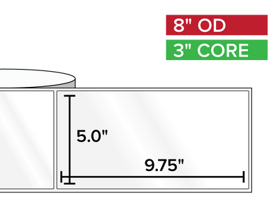 Rectangular Labels, High Gloss BOPP (poly) | 5 x 9.75 inches | 3 in. core, 8 in. outside diameter-Afinia Label Store