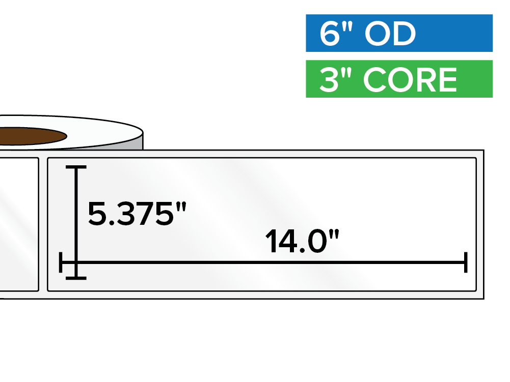 Rectangular Labels, High Gloss BOPP (poly) | 5.375 x 14 inches | 3 in. core, 6 in. outside diameter-Afinia Label Store