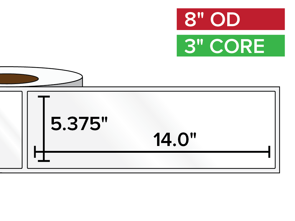 Rectangular Labels, High Gloss BOPP (poly) | 5.375 x 14 inches | 3 in. core, 8 in. outside diameter-Afinia Label Store