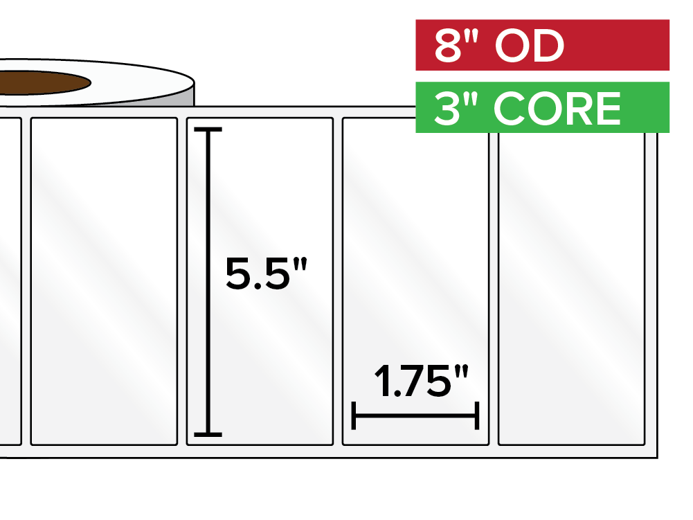 Rectangular Labels, High Gloss BOPP (poly) | 5.5 x 1.75 inches | 3 in. core, 8 in. outside diameter-Afinia Label Store