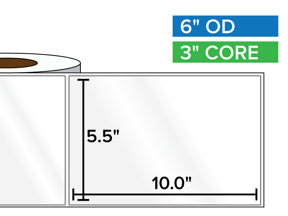 Rectangular Labels, High Gloss BOPP (poly) | 5.5 x 10 inches | 3 in. core, 6 in. outside diameter-Afinia Label Store