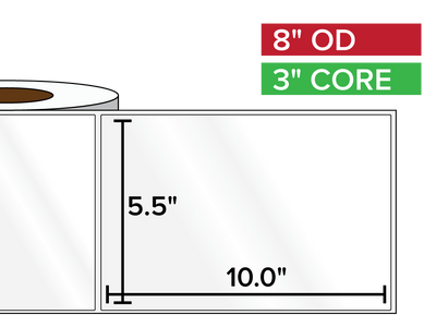 Rectangular Labels, High Gloss BOPP (poly) | 5.5 x 10 inches | 3 in. core, 8 in. outside diameter-Afinia Label Store