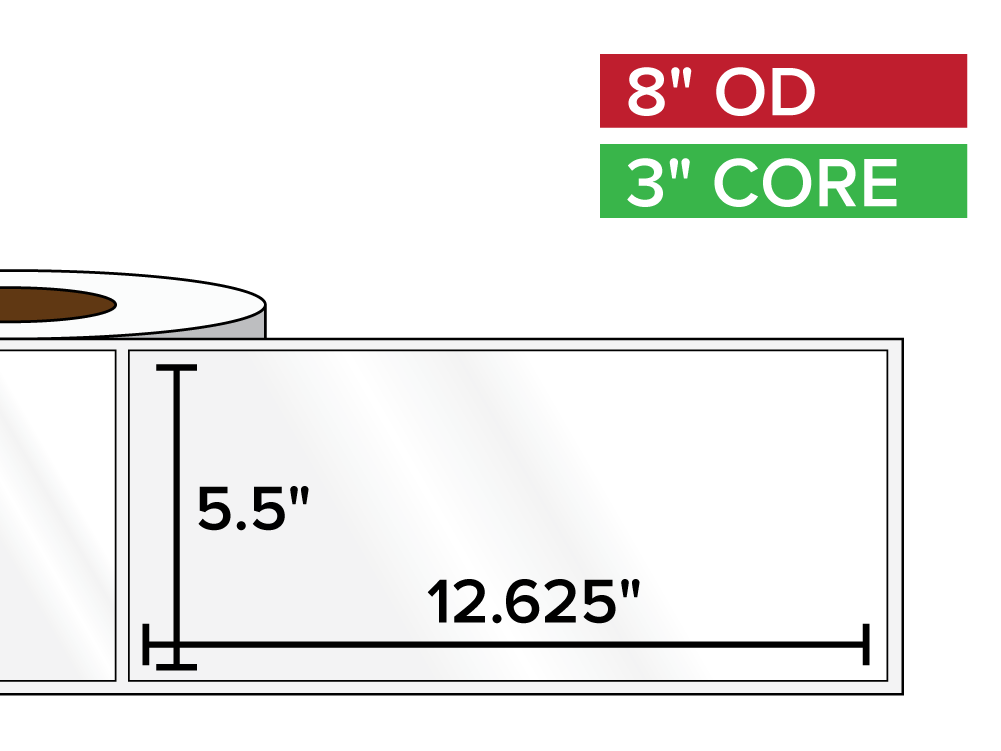 Rectangular Labels, High Gloss BOPP (poly) | 5.5 x 12.625 inches | 3 in. core, 8 in. outside diameter-Afinia Label Store