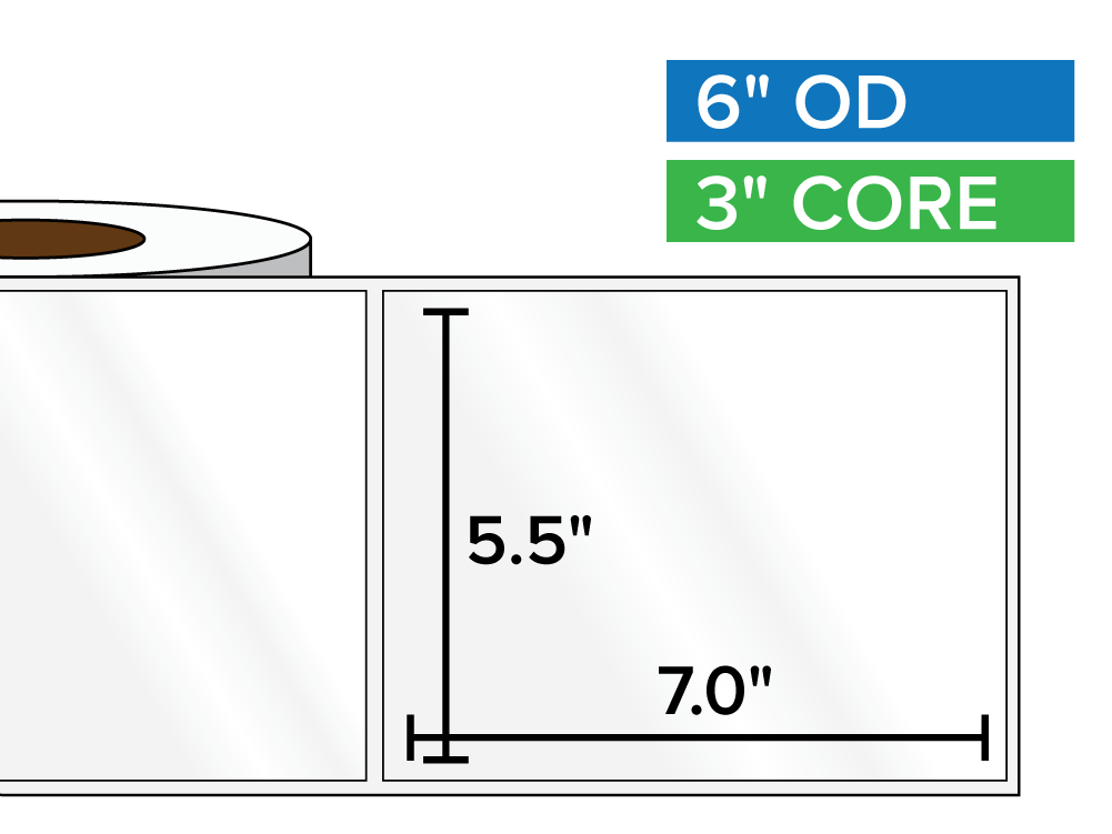 Rectangular Labels, High Gloss BOPP (poly) | 5.5 x 7 inches | 3 in. core, 6 in. outside diameter-Afinia Label Store