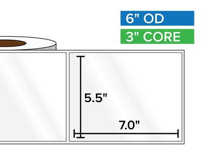 Rectangular Labels, High Gloss BOPP (poly) | 5.5 x 7 inches | 3 in. core, 6 in. outside diameter-Afinia Label Store