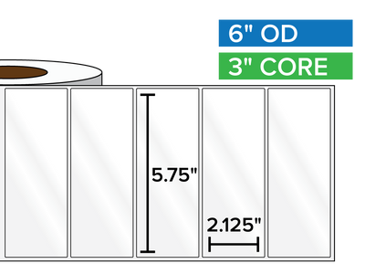 Rectangular Labels, High Gloss BOPP (poly) | 5.75 x 2.125 inches | 3 in. core, 6 in. outside diameter-Afinia Label Store