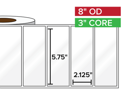 Rectangular Labels, High Gloss BOPP (poly) | 5.75 x 2.125 inches | 3 in. core, 8 in. outside diameter-Afinia Label Store