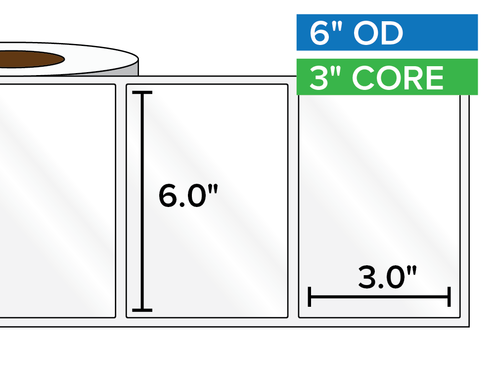 Rectangular Labels, High Gloss BOPP (poly) | 6 x 3 inches | 3 in. core, 6 in. outside diameter-Afinia Label Store