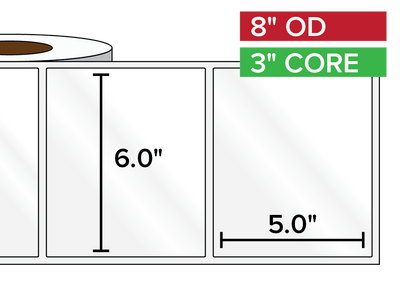 Rectangular Labels, High Gloss BOPP (poly) | 6 x 5 inches | 3 in. core, 8 in. outside diameter-Afinia Label Store