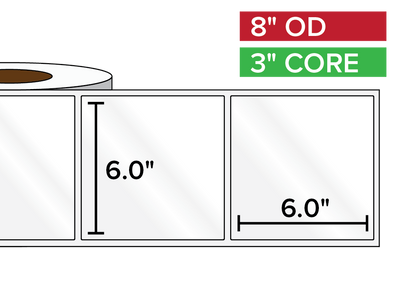 Rectangular Labels, High Gloss BOPP (poly) | 6 x 6 inches | 3 in. core, 8 in. outside diameter-Afinia Label Store