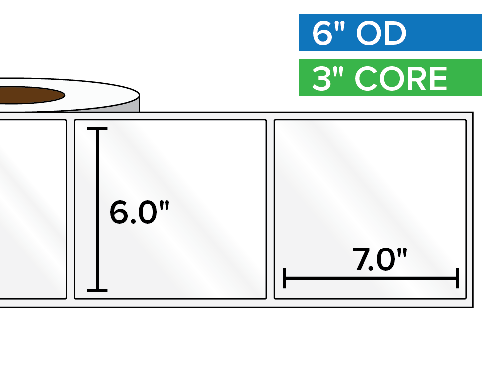 Rectangular Labels, High Gloss BOPP (poly) | 6 x 7 inches | 3 in. core, 6 in. outside diameter-Afinia Label Store