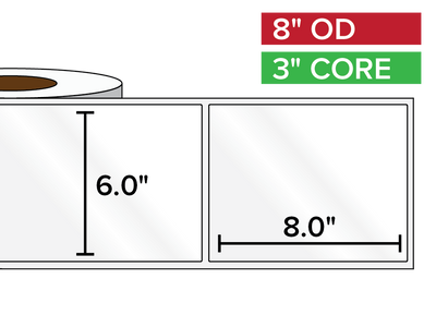 Rectangular Labels, High Gloss BOPP (poly) | 6 x 8 inches | 3 in. core, 8 in. outside diameter-Afinia Label Store