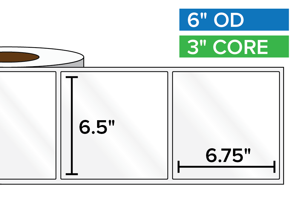 Rectangular Labels, High Gloss BOPP (poly) | 6.5 x 6.75 inches | 3 in. core, 6 in. outside diameter-Afinia Label Store