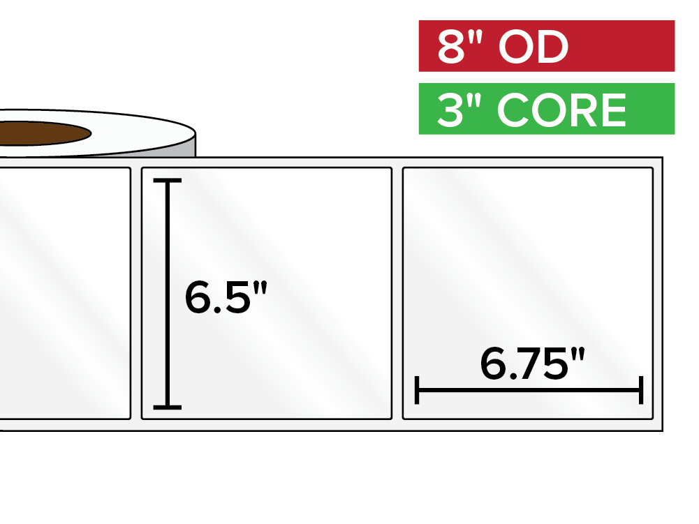 Rectangular Labels, High Gloss BOPP (poly) | 6.5 x 6.75 inches | 3 in. core, 8 in. outside diameter-Afinia Label Store