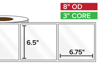 Rectangular Labels, High Gloss BOPP (poly) | 6.5 x 6.75 inches | 3 in. core, 8 in. outside diameter-Afinia Label Store