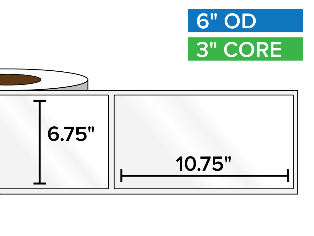 Rectangular Labels, High Gloss BOPP (poly) | 6.75 x 10.75 inches | 3 in. core, 6 in. outside diameter-Afinia Label Store