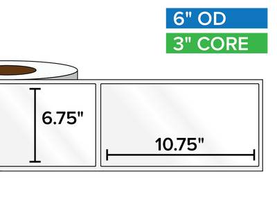 Rectangular Labels, High Gloss BOPP (poly) | 6.75 x 10.75 inches | 3 in. core, 6 in. outside diameter-Afinia Label Store