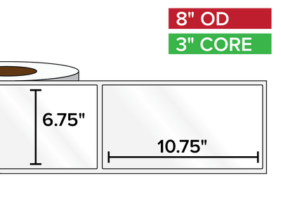 Rectangular Labels, High Gloss BOPP (poly) | 6.75 x 10.75 inches | 3 in. core, 8 in. outside diameter-Afinia Label Store