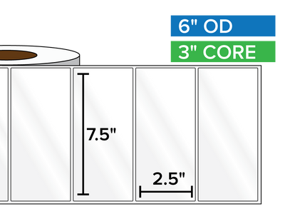 Rectangular Labels, High Gloss BOPP (poly) | 7.5 x 2.5 inches | 3 in. core, 6 in. outside diameter-Afinia Label Store