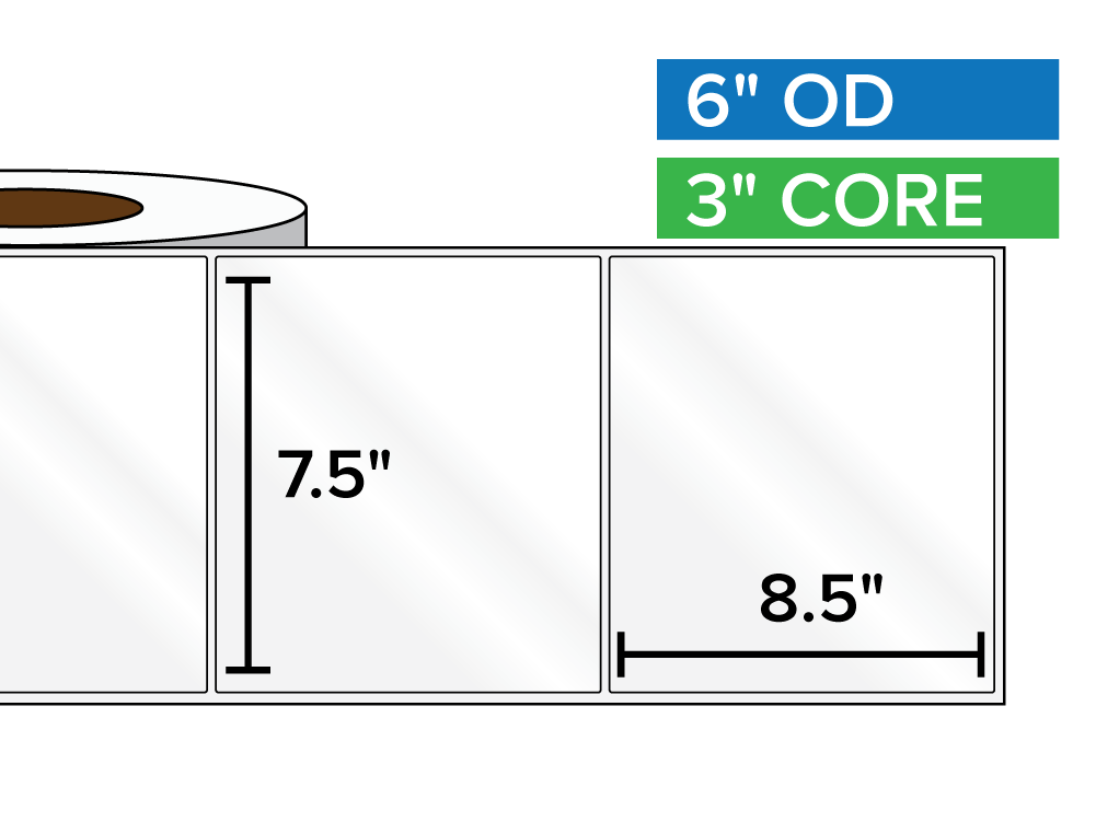 Rectangular Labels, High Gloss BOPP (poly) | 7.5 x 8.5 inches | 3 in. core, 6 in. outside diameter-Afinia Label Store