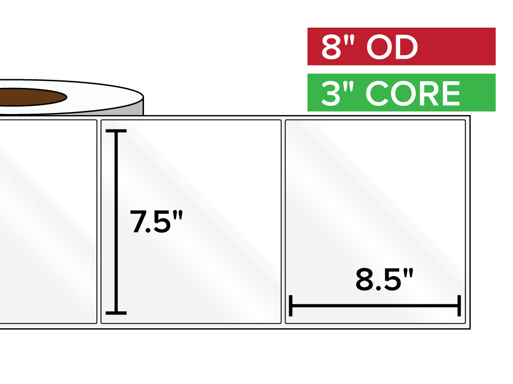 Rectangular Labels, High Gloss BOPP (poly) | 7.5 x 8.5 inches | 3 in. core, 8 in. outside diameter-Afinia Label Store