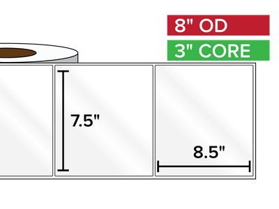 Rectangular Labels, High Gloss BOPP (poly) | 7.5 x 8.5 inches | 3 in. core, 8 in. outside diameter-Afinia Label Store