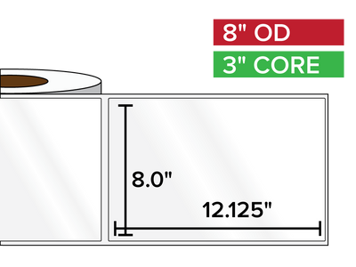 Rectangular Labels, High Gloss BOPP (poly) | 8 x 12.125 inches | 3 in. core, 8 in. outside diameter-Afinia Label Store