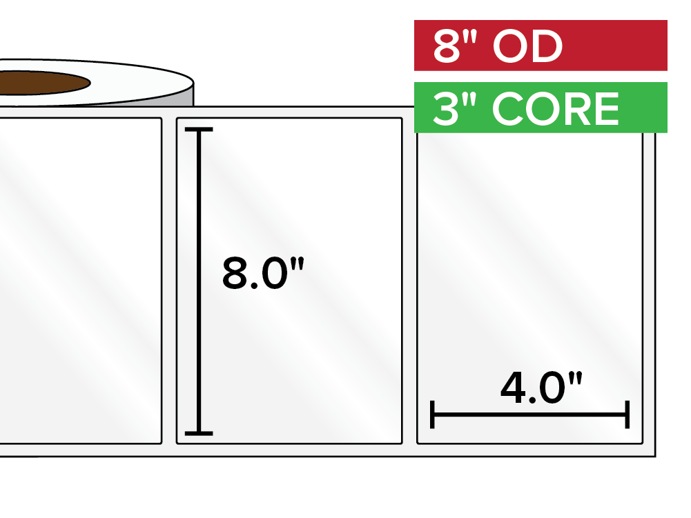 Rectangular Labels, High Gloss BOPP (poly) | 8 x 4 inches | 3 in. core, 8 in. outside diameter-Afinia Label Store