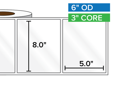 Rectangular Labels, High Gloss BOPP (poly) | 8 x 5 inches | 3 in. core, 6 in. outside diameter-Afinia Label Store