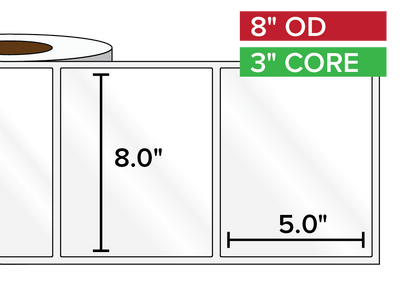 Rectangular Labels, High Gloss BOPP (poly) | 8 x 5 inches | 3 in. core, 8 in. outside diameter-Afinia Label Store