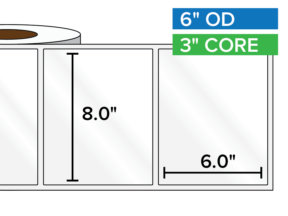 Rectangular Labels, High Gloss BOPP (poly) | 8 x 6 inches | 3 in. core, 6 in. outside diameter-Afinia Label Store