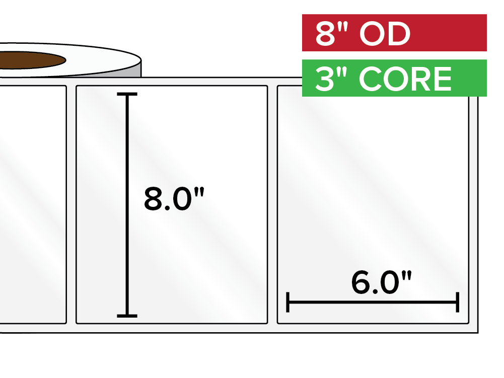 Rectangular Labels, High Gloss BOPP (poly) | 8 x 6 inches | 3 in. core, 8 in. outside diameter-Afinia Label Store