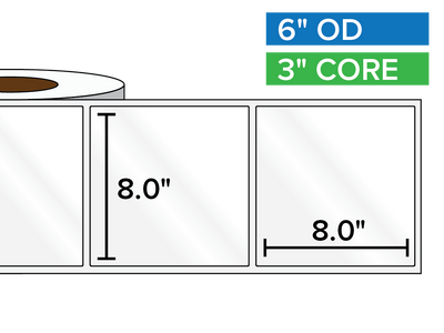 Rectangular Labels, High Gloss BOPP (poly) | 8 x 8 inches | 3 in. core, 6 in. outside diameter-Afinia Label Store