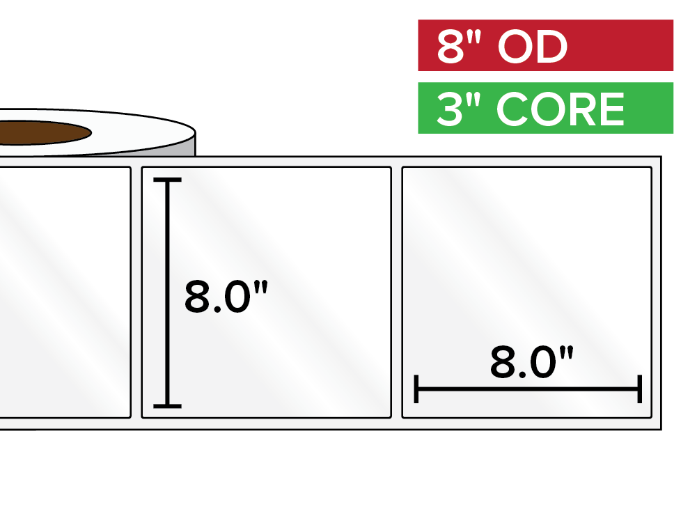 Rectangular Labels, High Gloss BOPP (poly) | 8 x 8 inches | 3 in. core, 8 in. outside diameter-Afinia Label Store